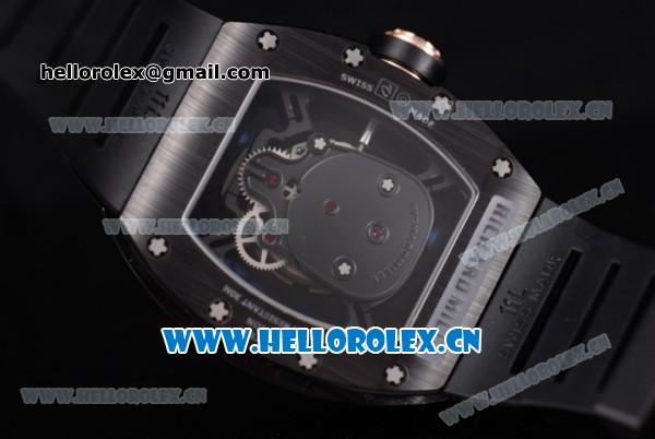 Richard Mille RM 52-01 Miyota 9015 Automatic PVD Case with Skull Dial Dot Markers and Black Rubber Strap - Click Image to Close